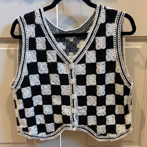 Black and White Checkered Women's Sweater Vest